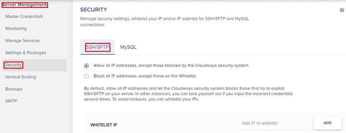 sftp access on cloudways